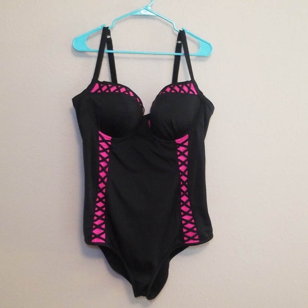 LATTICE INSET PUSH-UP DEMI ONE PIECE SWIMSUIT
